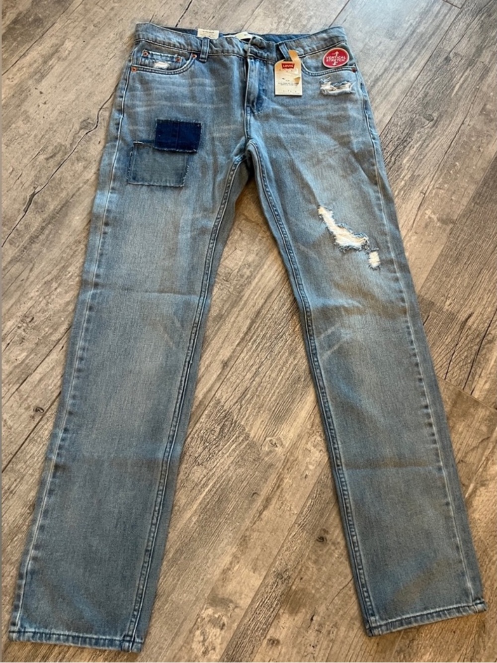 NWT - Levi's 511 Light Blue Distressed Straight Leg Jeans w/Patches Size 30x30